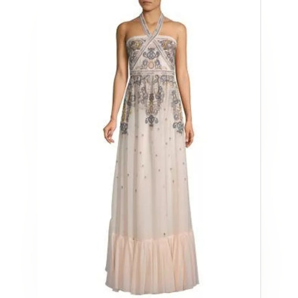 BCBGMaxAzria Embellished Maxi Dress - Cream and Gray